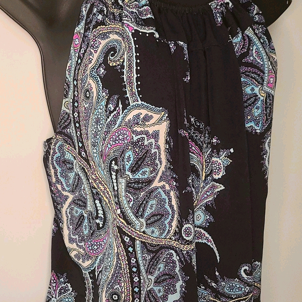 Black spaghetti strap top with Paisley print